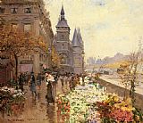 Georges Stein A Flower Market Along the Seine painting